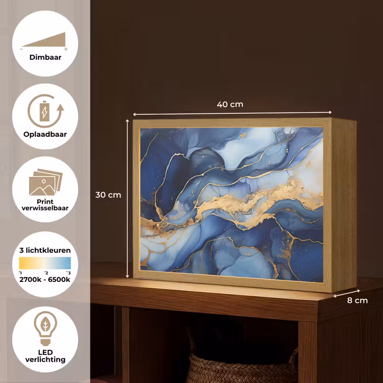 Lightbox - Wandlamp - Marmer - Blauw - Goud - Abstract — 10