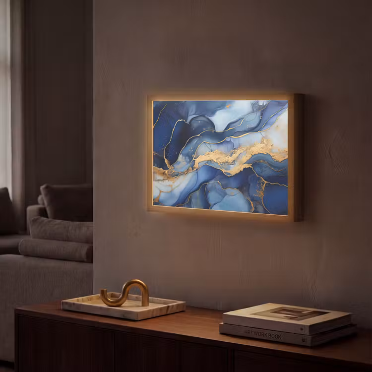 Lightbox - Wandlamp - Marmer - Blauw - Goud - Abstract — 2