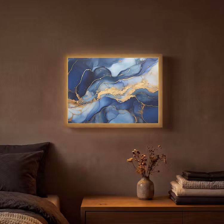Lightbox - Wandlamp - Marmer - Blauw - Goud - Abstract — 3