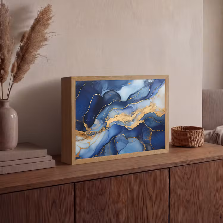 Lightbox - Wandlamp - Marmer - Blauw - Goud - Abstract — 4