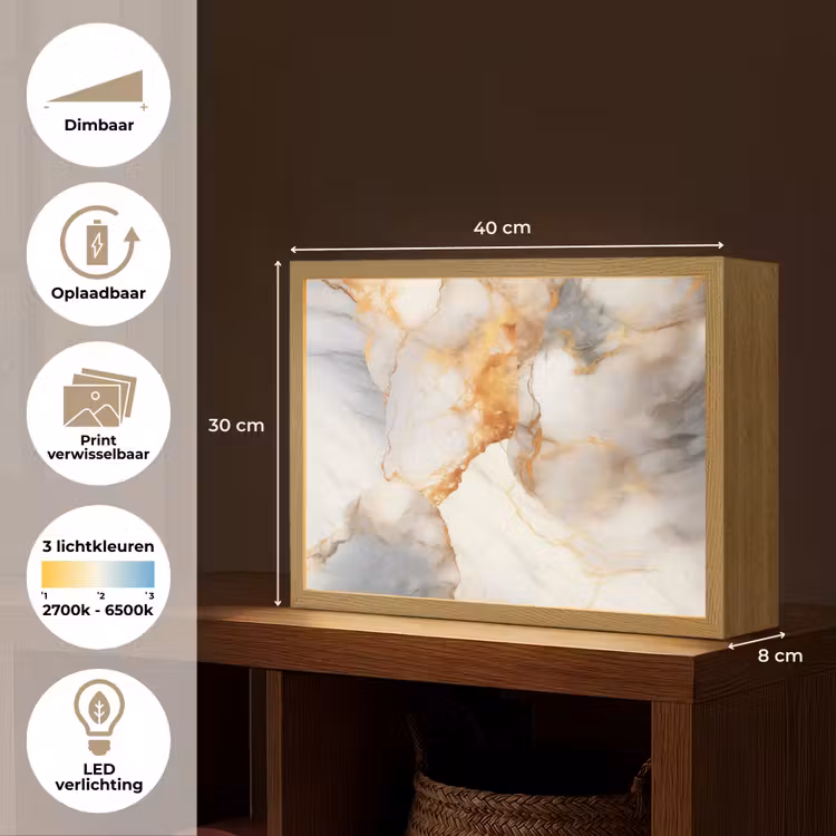 Lightbox - Wandlamp - Marmer - Grijs - Goud — 10