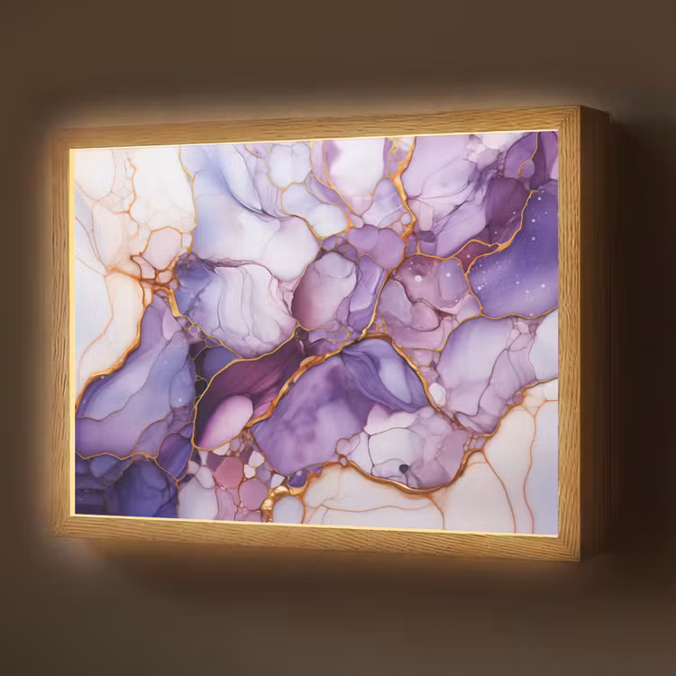 Lightbox - Wandlamp - Marmer - Paars - Lila - Goud — 1