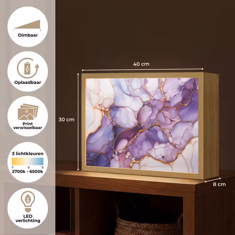 Lightbox - Wandlamp - Marmer - Paars - Lila - Goud — 10