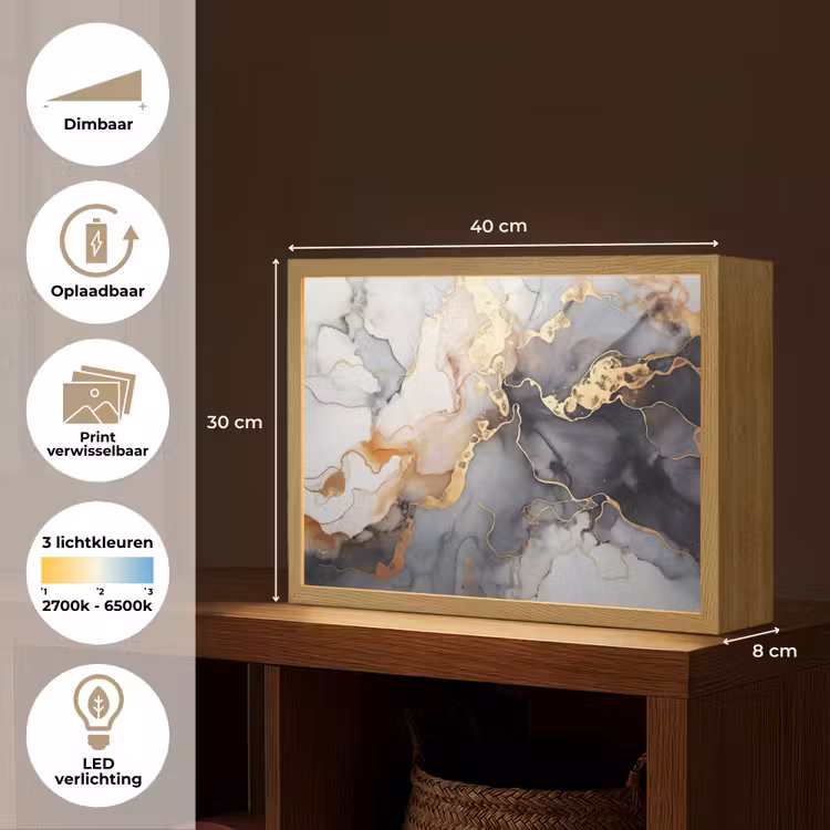 Lightbox - Wandlamp - Marmer - Zwart - Goud - Wit — 10
