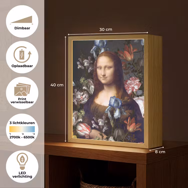 Lightbox - Wandlamp - Mona Lisa - Leonardo da Vinci - Bloemen — 9