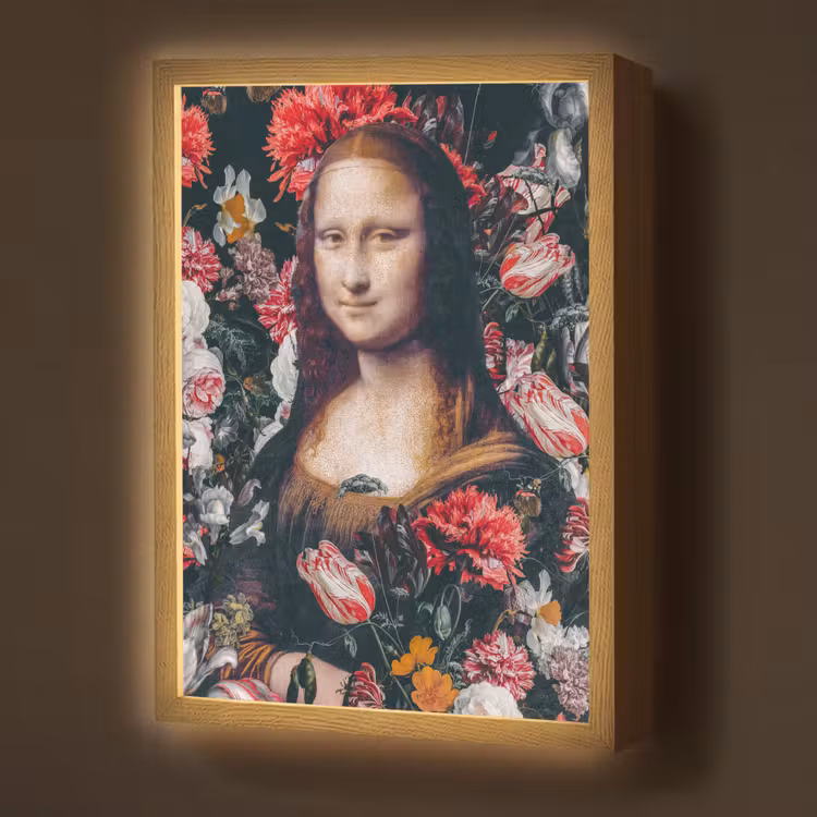 Lightbox - Wandlamp - Mona Lisa - Leonardo da Vinci - Bloemen - Roze — 1