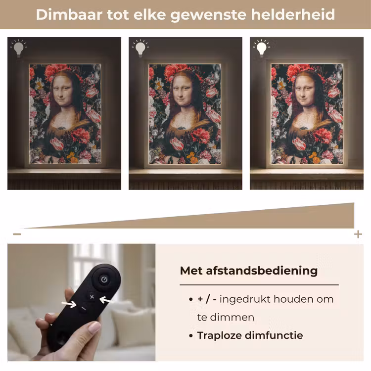 Lightbox - Wandlamp - Mona Lisa - Leonardo da Vinci - Bloemen - Roze — 8