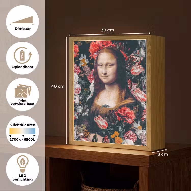 Lightbox - Wandlamp - Mona Lisa - Leonardo da Vinci - Bloemen - Roze — 9