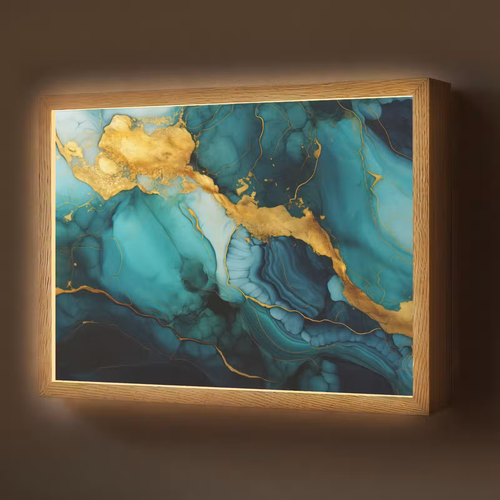 Lightbox - Wandlamp - Marmer - Goud - Blauw groen - Abstract - Turquoise — 1