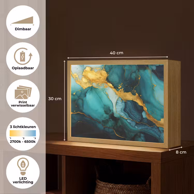 Lightbox - Wandlamp - Marmer - Goud - Blauw groen - Abstract - Turquoise — 10