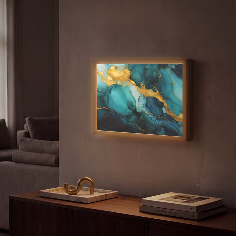 Lightbox - Wandlamp - Marmer - Goud - Blauw groen - Abstract - Turquoise — 2
