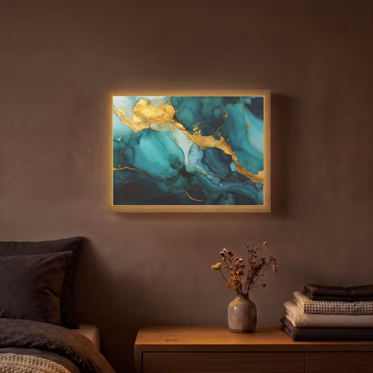 Lightbox - Wandlamp - Marmer - Goud - Blauw groen - Abstract - Turquoise — 3
