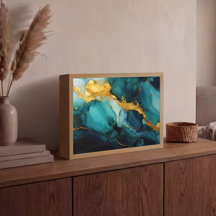 Lightbox - Wandlamp - Marmer - Goud - Blauw groen - Abstract - Turquoise — 4