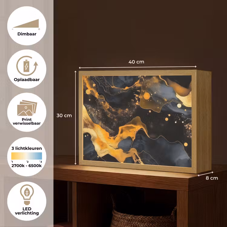 Lightbox - Wandlamp - Marmer - Goud - Zwart - Abstract - Modern — 10