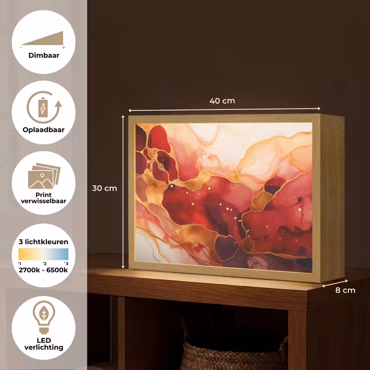 Lightbox - Wandlamp - Marmer - Rood - Goud - Modern - Abstract — 10