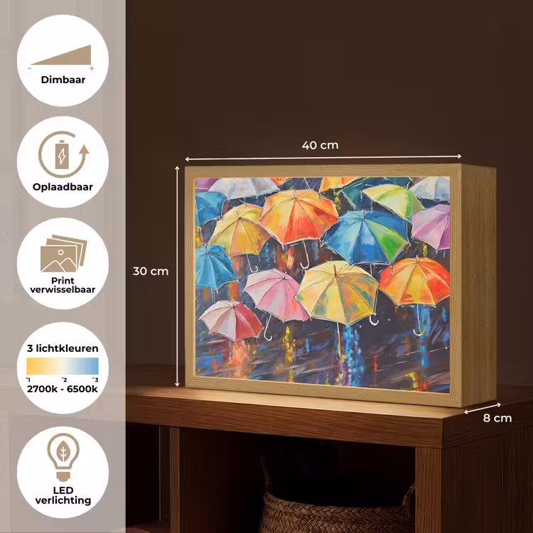 Lightbox - Wandlamp - Paraplu's - Schilderij - Kunst - Regenboog — 10