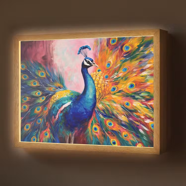 Lightbox - Wandlamp - Pauw - Dieren - Schilderij - Regenboog — 1