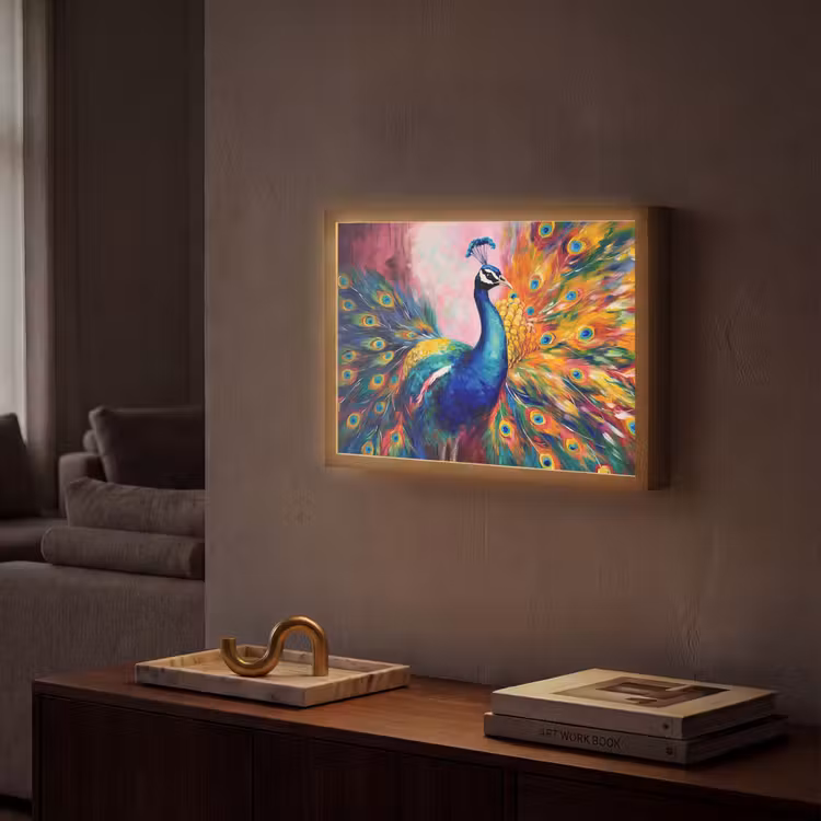 Lightbox - Wandlamp - Pauw - Dieren - Schilderij - Regenboog — 2