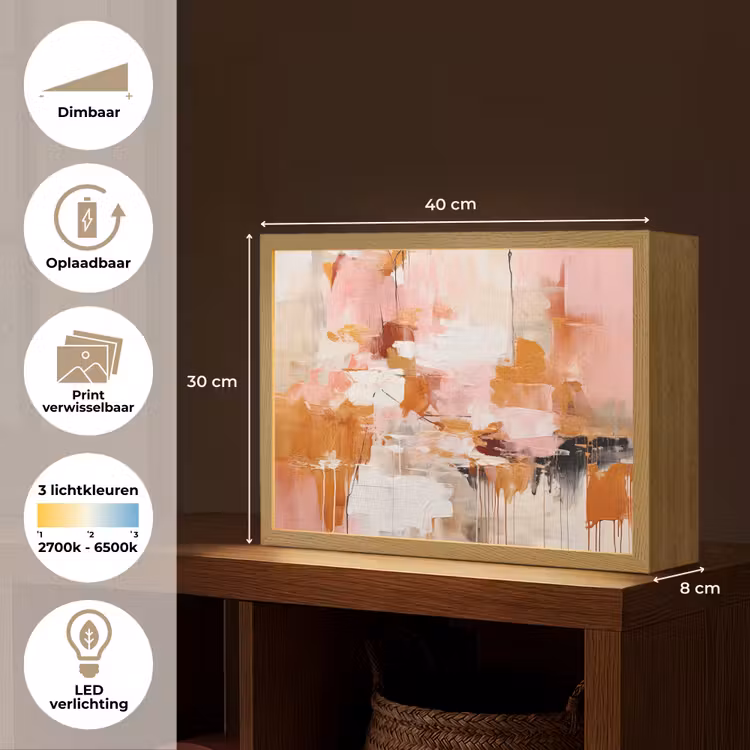 Lightbox - Wandlamp - Verf - Roze - Oranje - Abstract - Kunst — 10