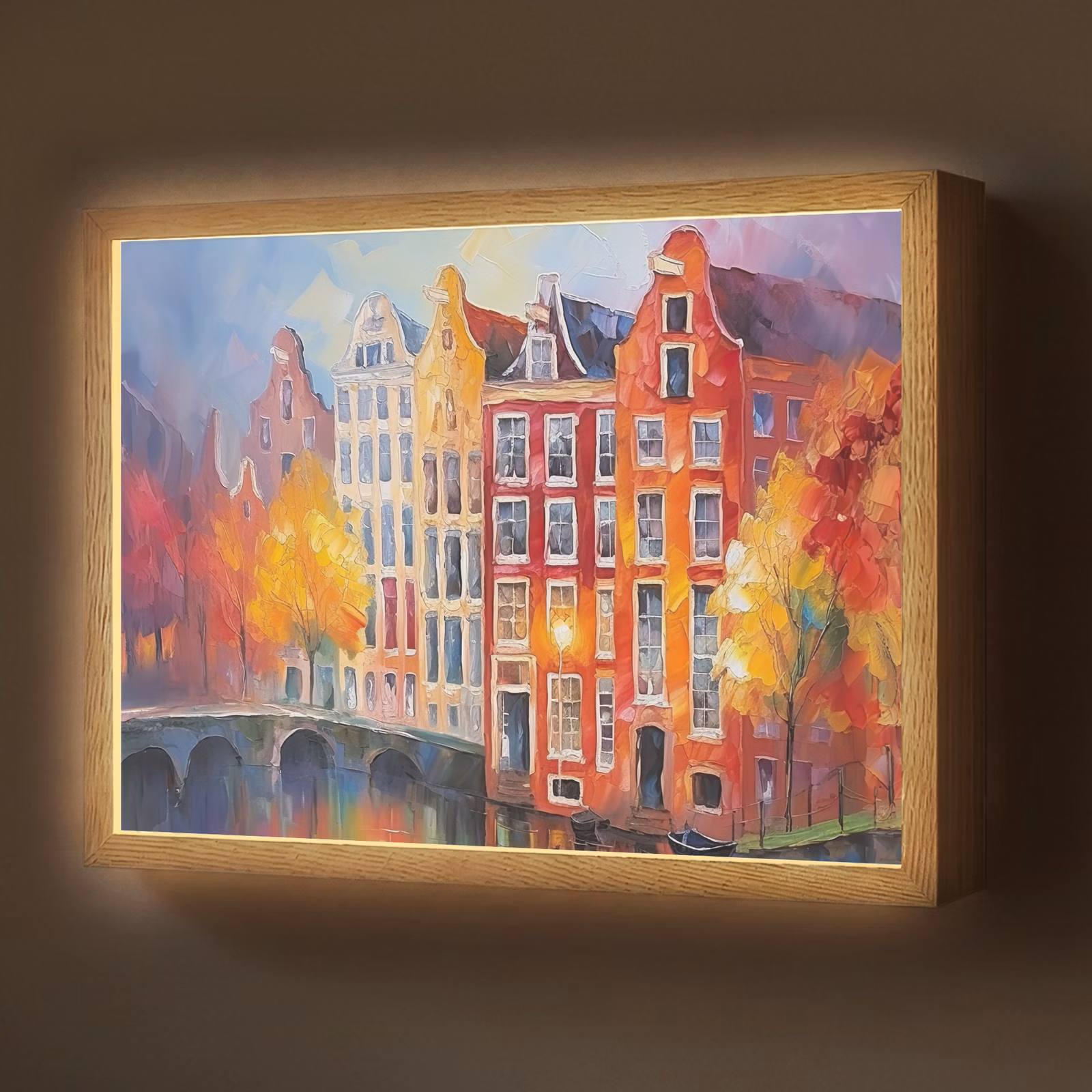 Lightbox - Wandlamp - Grachtenpanden - Kunst - Schilderij - Amsterdam — 1