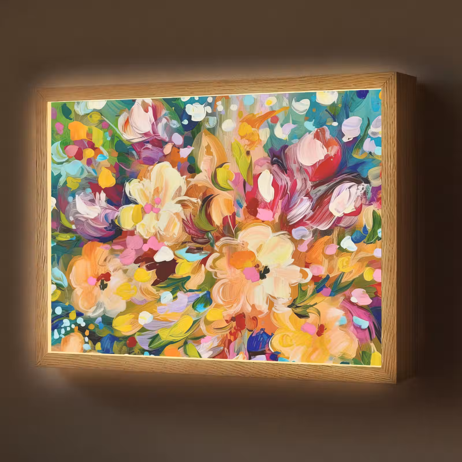 Lightbox - Wandlamp - Schilderij - Olieverf - Bloemen - Regenboog — 1