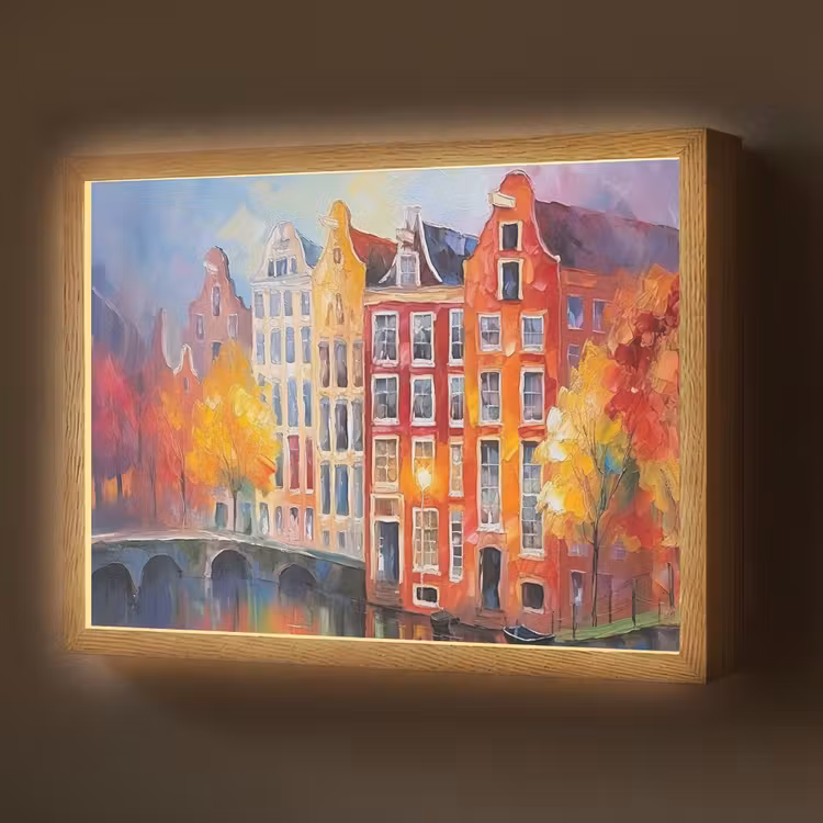 Lightbox - Wandlamp - Grachtenpanden - Kunst - Schilderij - Amsterdam — 1