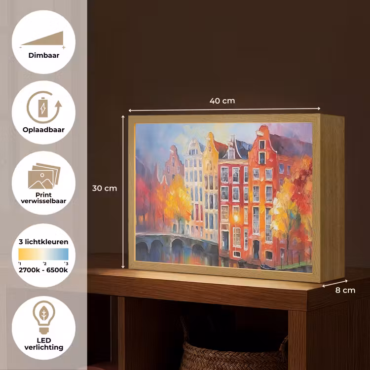 Lightbox - Wandlamp - Grachtenpanden - Kunst - Schilderij - Amsterdam — 10