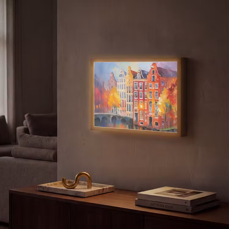 Lightbox - Wandlamp - Grachtenpanden - Kunst - Schilderij - Amsterdam — 2