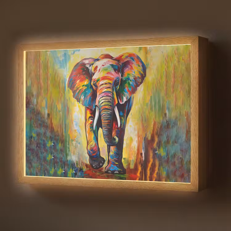Lightbox - Wandlamp - Olifant - Kunst - Schilderij - Dieren - Regenboog — 1