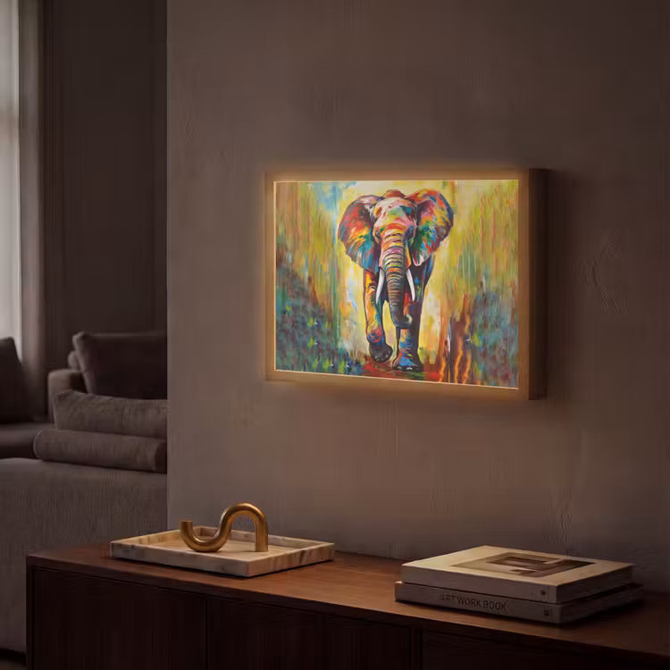 Lightbox - Wandlamp - Olifant - Kunst - Schilderij - Dieren - Regenboog — 2
