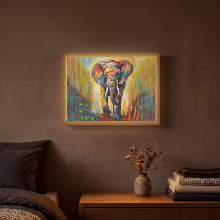 Lightbox - Wandlamp - Olifant - Kunst - Schilderij - Dieren - Regenboog — 3