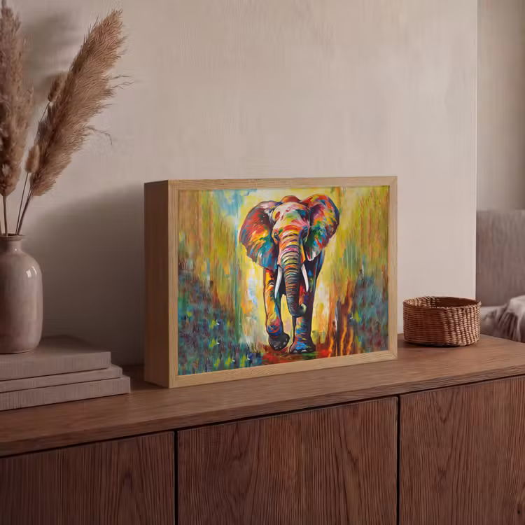 Lightbox - Wandlamp - Olifant - Kunst - Schilderij - Dieren - Regenboog — 4