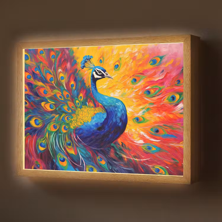Lightbox - Wandlamp - Pauw - Kunst - Schilderij - Pauwenveren — 1
