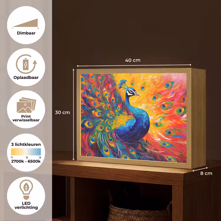Lightbox - Wandlamp - Pauw - Kunst - Schilderij - Pauwenveren — 10