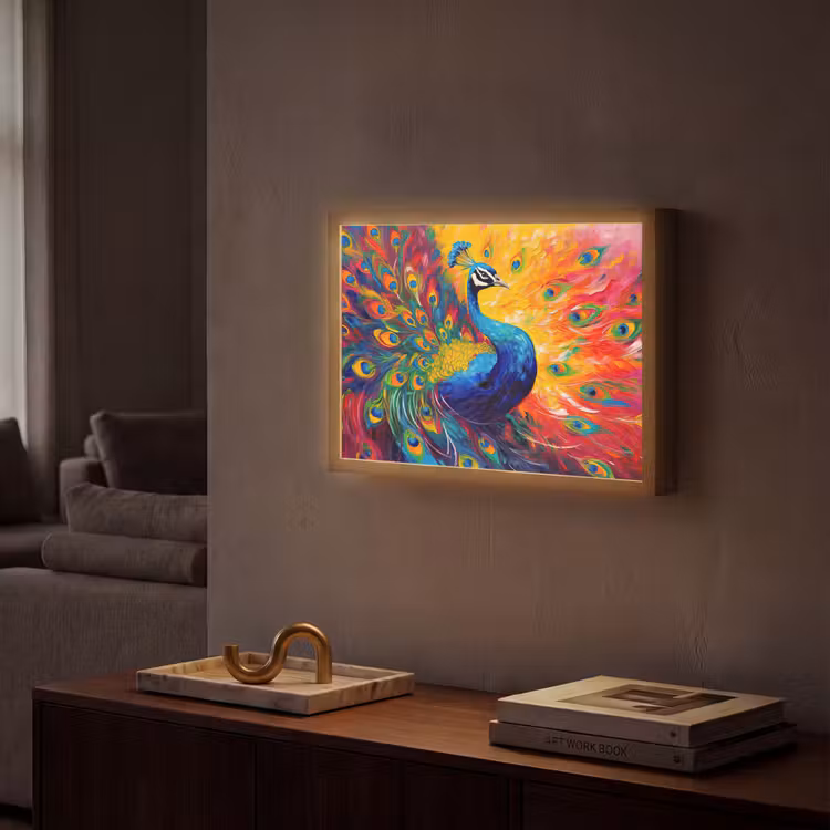 Lightbox - Wandlamp - Pauw - Kunst - Schilderij - Pauwenveren — 2
