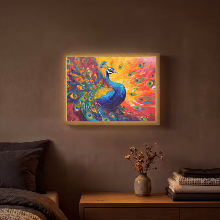 Lightbox - Wandlamp - Pauw - Kunst - Schilderij - Pauwenveren — 3