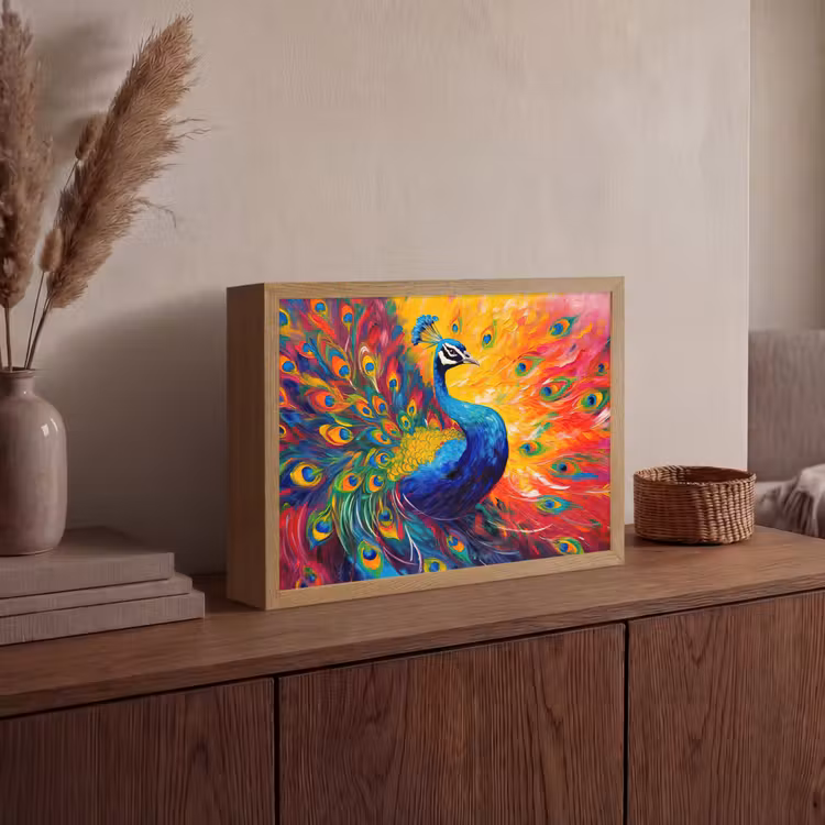 Lightbox - Wandlamp - Pauw - Kunst - Schilderij - Pauwenveren — 4