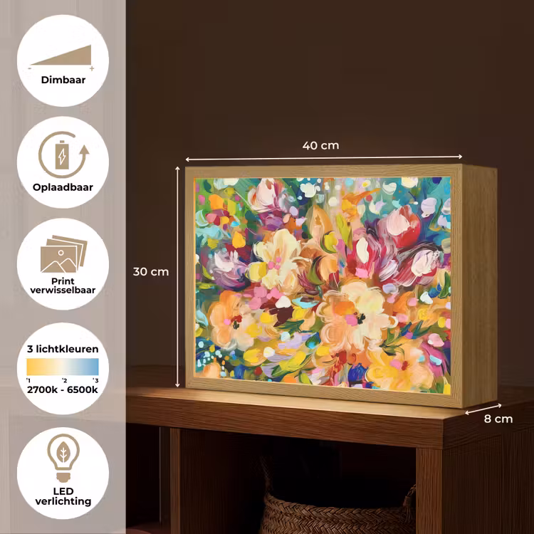 Lightbox - Wandlamp - Schilderij - Olieverf - Bloemen - Regenboog — 10