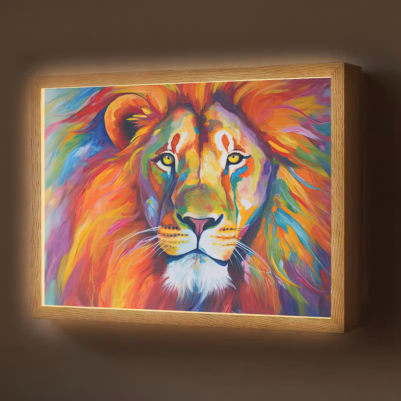 Lightbox - Wandlamp - Leeuw - Dieren - Olieverf - Regenboog — 1