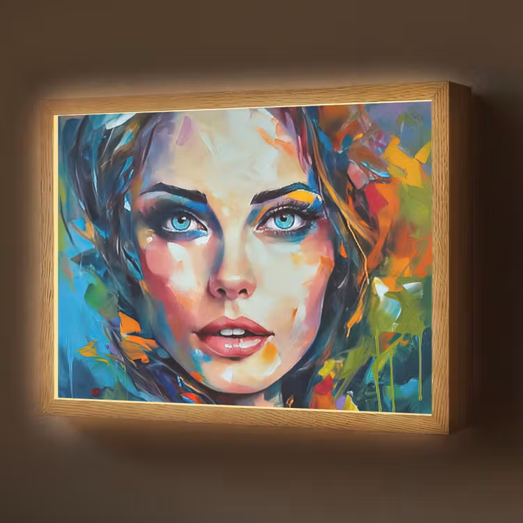 Lightbox - Wandlamp - Gezicht - Vrouw - Olieverf - Kleurrijk - Kunst — 1