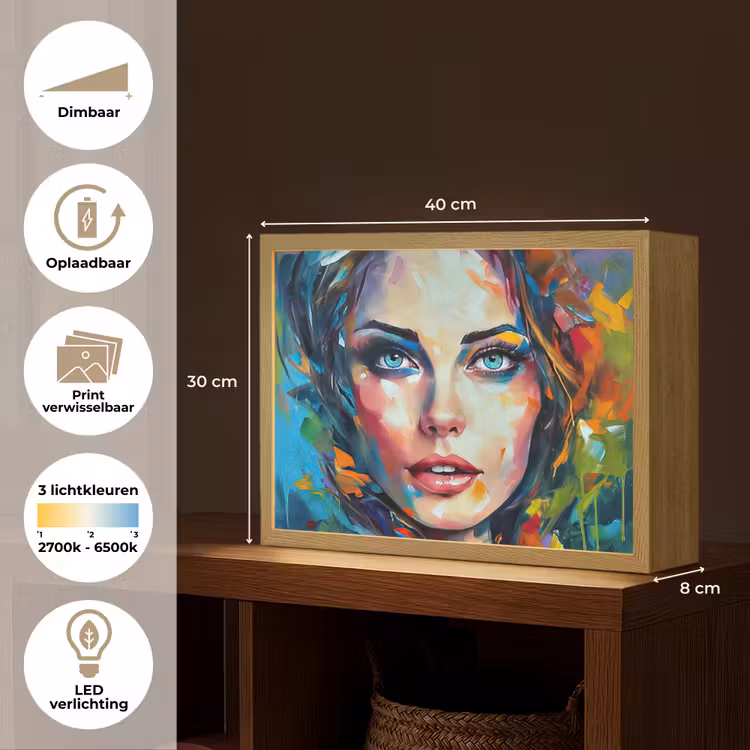 Lightbox - Wandlamp - Gezicht - Vrouw - Olieverf - Kleurrijk - Kunst — 10