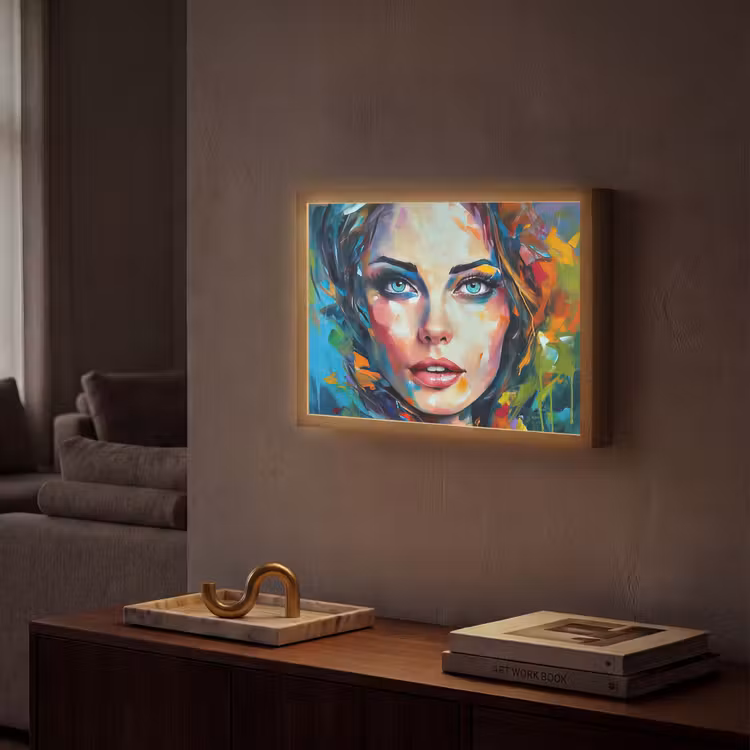 Lightbox - Wandlamp - Gezicht - Vrouw - Olieverf - Kleurrijk - Kunst — 2