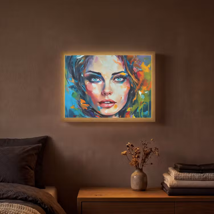 Lightbox - Wandlamp - Gezicht - Vrouw - Olieverf - Kleurrijk - Kunst — 3