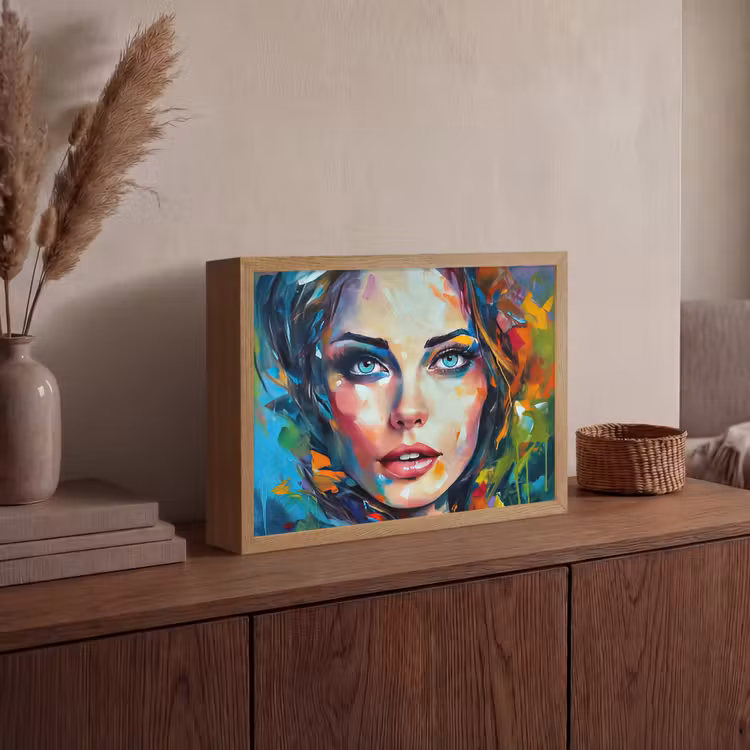 Lightbox - Wandlamp - Gezicht - Vrouw - Olieverf - Kleurrijk - Kunst — 4