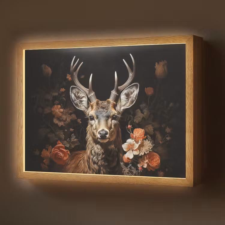 Lightbox - Wandlamp - Hert - Dier - Bloemen - Natuur - Botanisch — 1