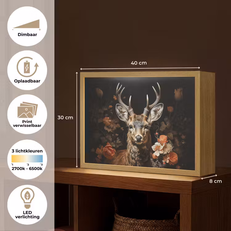 Lightbox - Wandlamp - Hert - Dier - Bloemen - Natuur - Botanisch — 10