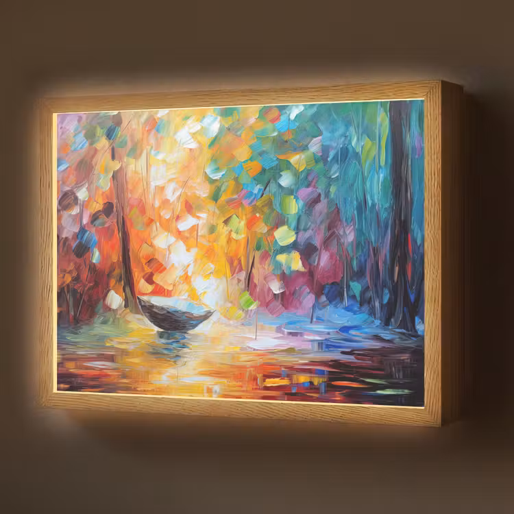 Lightbox - Wandlamp - Kleurrijk - Olieverf - Water - Boot — 1