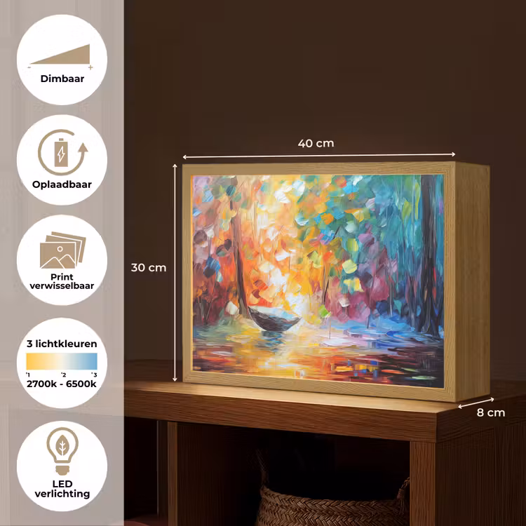 Lightbox - Wandlamp - Kleurrijk - Olieverf - Water - Boot — 10