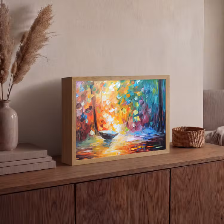 Lightbox - Wandlamp - Kleurrijk - Olieverf - Water - Boot — 4