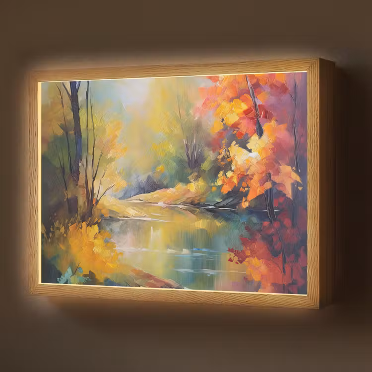 Lightbox - Wandlamp - Landschap - Olieverf - Rivier - Kleurrijk — 1